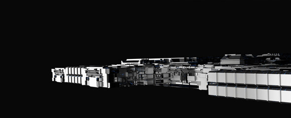 Spaceship, starship, space station space exploration. Futuristic galactic sci-fi space travel concept image. chrome or silver space craft in black galaxy or space. 3d render, 3d illustration.