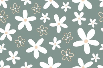 Cute vintage white gold flower doodle cartoon pattern
