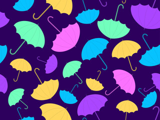 Colorful umbrellas seamless pattern. Pattern of open umbrellas from the rain. Design of packaging, banners and promotional materials. Vector illustration