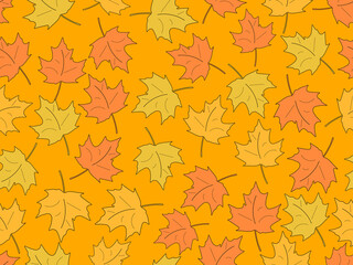 Maple leaves seamless pattern. Yellow and orange autumn leaves. Design for wrapping paper, fabric printing and promotional items. Vector illustration