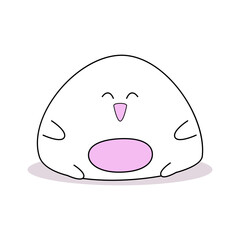A happy character of the Japanese dessert mochi on a white background with fruit filling. Japanese rice dessert character. The character of mochi. Vector illustration.