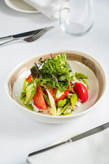 salad with asparagus and Kaymak