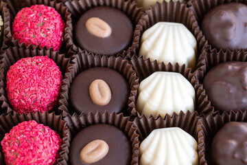Special chocolate. chocolate on stone background. Truffle chocolate varieties. close up