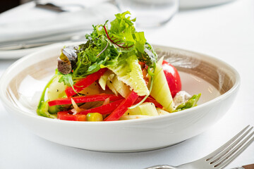 salad with asparagus and Kaymak