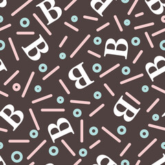 Alphabet B with Confetti Vector Seamless Pattern