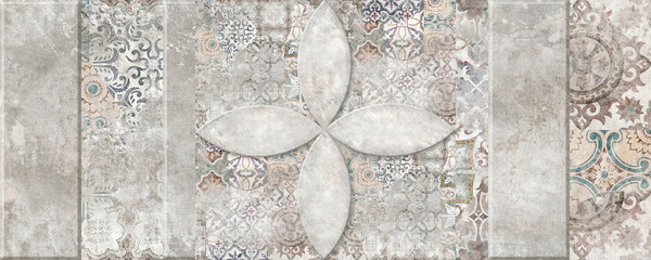 ornament pattern with cement texture background, ceramic tile surface