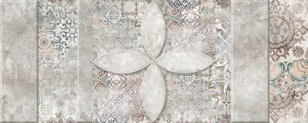 Stof per meter ornamentpatroon met cementtextuurachtergrond, keramische tegeloppervlakte © Vidal