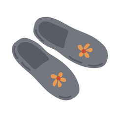Homemade slippers, painted in doodle style. Cozy autumn. Flat vector illustration