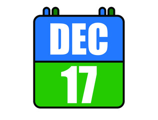 17 December calendar. Blue and green calendar page for December days. Vector isolated on white background.