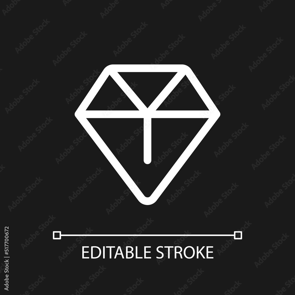 Poster diamond pixel perfect white linear ui icon for dark theme. richness and abundance. brilliant. vector