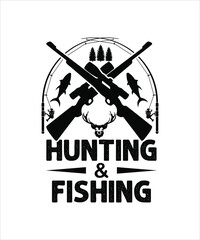 Hunting and fishing logo vector T-shirt design
