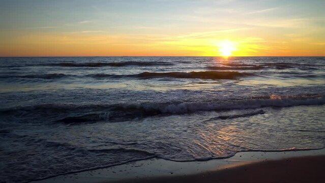 View of the dramatic sunset landscape at the Baltic seaside
