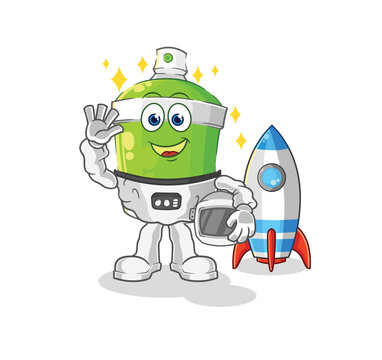 spray paint astronaut waving character. cartoon mascot vector