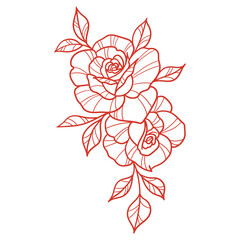 Red vector rose line art illustration, flower drawing
