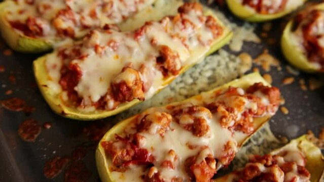 close up stuff zucchini with parmezan cheese  italian dish