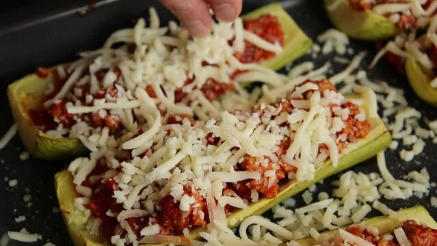 close up stuff zucchini with parmezan cheese  italian dish