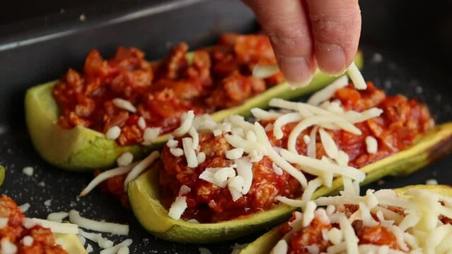close up stuff zucchini with parmezan cheese  italian dish