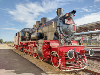 Naklejka premium old steam locomotive made in Romania in 1932. Exhibited in Oradea