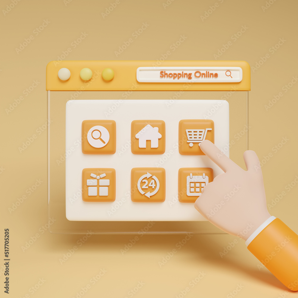Poster shopping online website store concept 3d rendering illustrations desk for ui ux designer create a de
