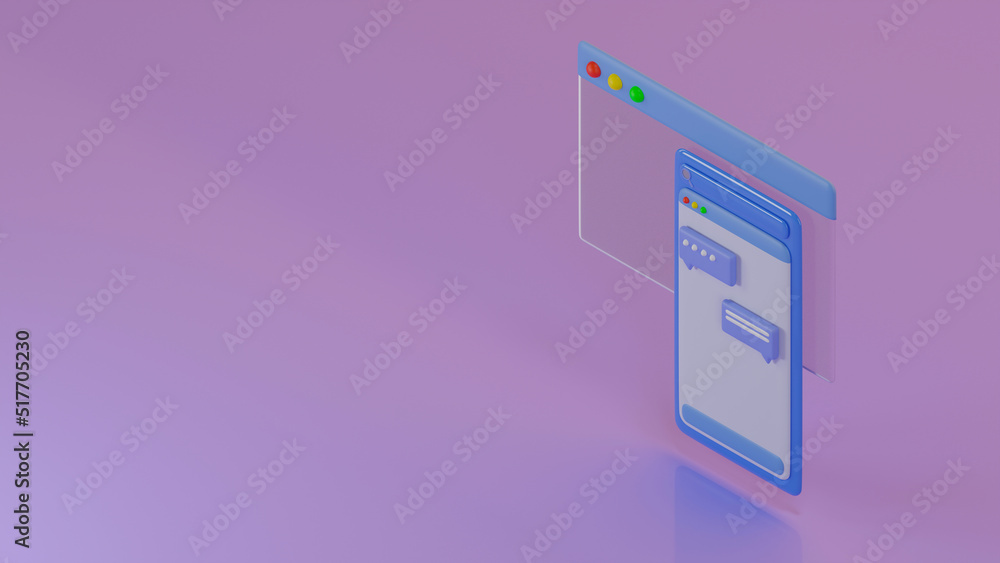 Poster shopping online website store concept 3d rendering illustrations desk for ui ux designer create a de