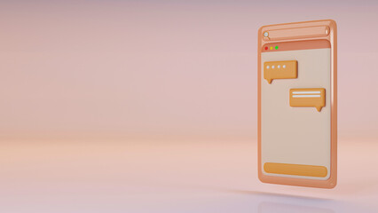 3d render illustration, A Smartphone with a chat keyboard emoji notification icon on the side blue background.