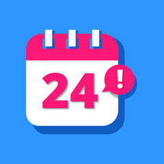 Vectorized and editable calendar icon with 3D perspective, appointment schedule, icons for websites and posts, day 24.