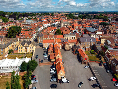 Aerial view of the market town of Malton in North Yorkshire in the northeast of England.