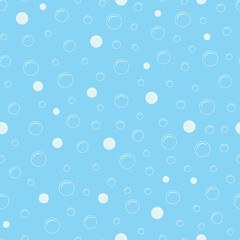 Seamless pattern with soap bubbles on blue background. Vector illustration