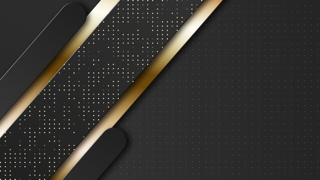 Black and golden abstract tech geometric rounded rectangles motion background. Seamless looping. Video animation 4K 4096x2160
