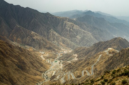 Zig-Zag road route at al Soudah heading to Rijal Almaa. Al soudah view point 360