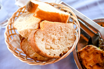Sliced bread in restaurant.