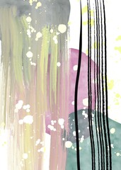 Abstract art. Interior poster with stains, splashes of paint. neon bright colors