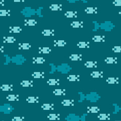 Sea seamless background. Pixel art .Vector pattern for fabric, paper and other