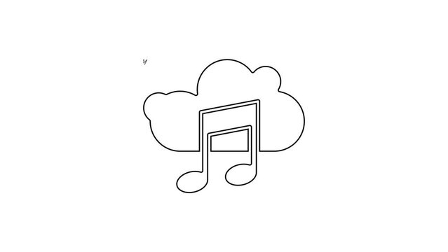 Black line Music streaming service icon isolated on white background. Sound cloud computing, online media streaming, song, audio wave. 4K Video motion graphic animation