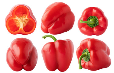 Isolated bell peppers collection. Different shapes of red bell peppers isolated on white background with clipping path 