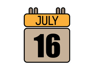Day 16 July calendar icon. Calendar vector for July days isolated on white background.
