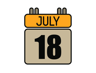 Day 18 July calendar icon. Calendar vector for July days isolated on white background.