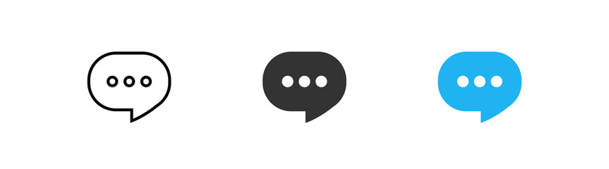 Chat speech bubble icon set different button. Chatting and messaging logo with dots. Vector isolated flat illustration