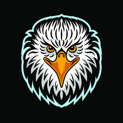Vector illustration of Bald eagle. Eagle head on black background. Can be used as mascot. For tattoo or T-shirt design or outwear.