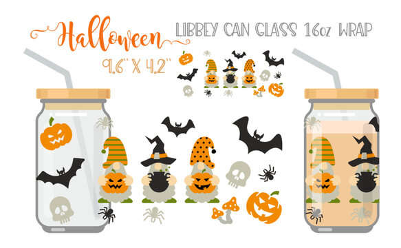 Printable Full wrap for libby class can. A pattern with Helloween gnomes