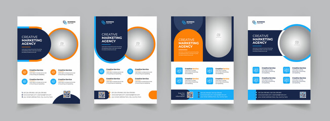 a bundle of 4 templates of a4 flyer, Flyer template layout design. business flyer, brochure, magazine or flier mockup in bright colors. perfect for creative professional business. vector template