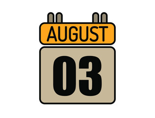 Day 3 August calendar icon. Calendar vector for August days isolated on white background.