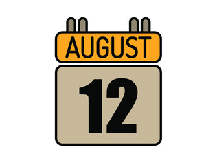 Day 12 August calendar icon. Calendar vector for August days isolated on white background.
