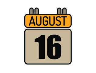 Day 16 August calendar icon. Calendar vector for August days isolated on white background.