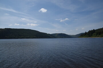 the scenery at lake Vyrnwy in the welsh mountains 