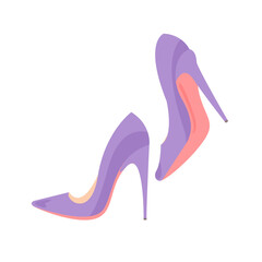 Women's pumps. A pair of fashionable classic high-heeled shoes in violet color. Vector illustration isolated on white background.