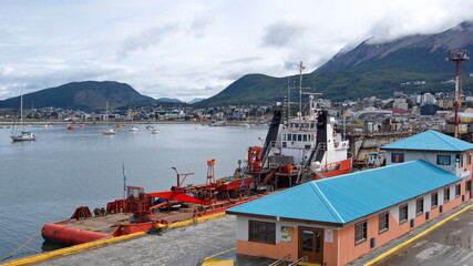 Barge at the commercial port in Ushuaia, Argentina
