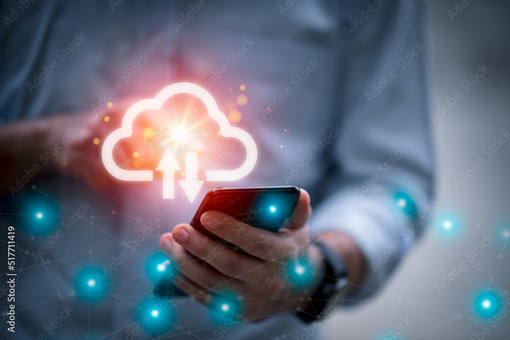 Poster business people use computer, global business internet connection application technology and digital