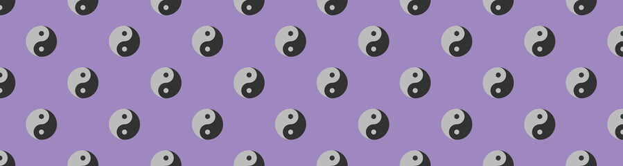 pattern. Image of Yin Yang symbol on pastel purple backgrounds. Symbol of opposite. Surface overlay pattern. Banner for insertion into site. Place for text cope space. 3D image. 3D rendering.