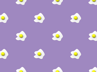 pattern. Image of chicken egg on pastel purple backgrounds. Egg with round yolk. Surface overlay pattern. 3D image. 3D rendering.